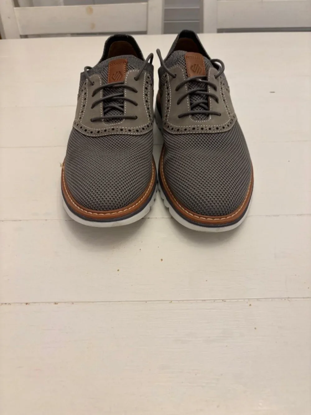 Johnston & Murphy XC4 Gray Knit Wingtip Oxford Shoes Mens 9.5 TruFoam